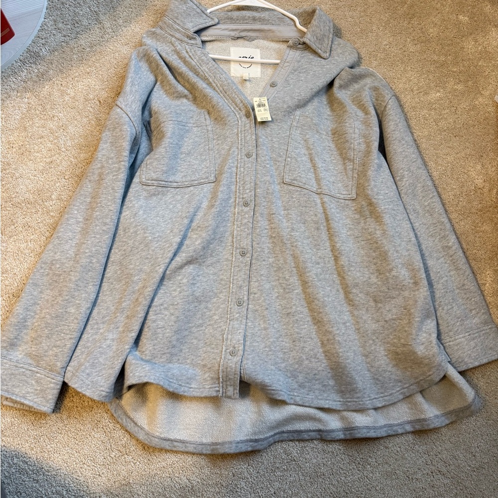 NEW Aerie Gray Button-Up Hoodie Shirt